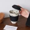 1Pc Ink-Splattered Ceramic Coffee Cup with Lid, Nordic Style Minimalist Cupware, Beautifully Designed, Suitable for Home Decor Tableware