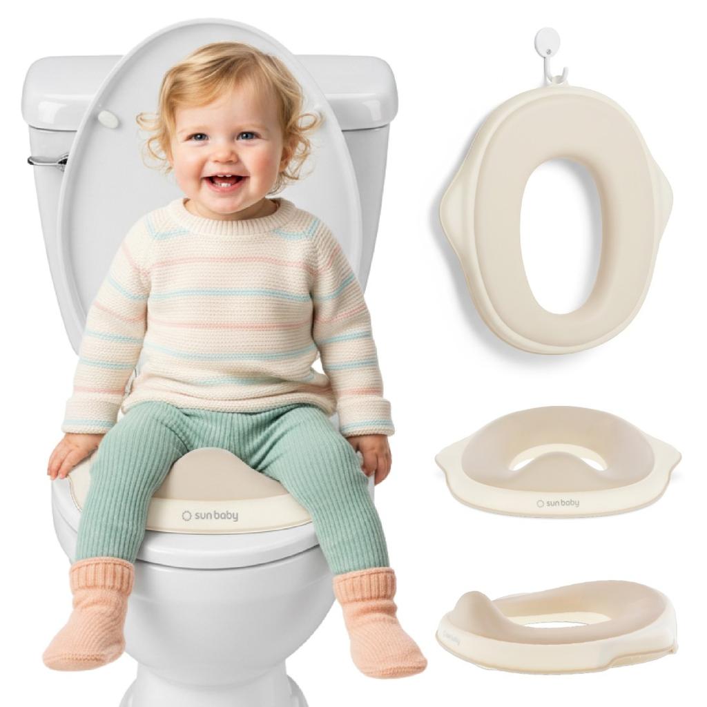 Kids Sun Baby White & Beige Non-Slip Toilet Training Seat Reducer with Hanging Hook