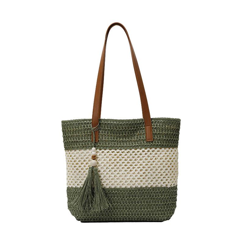 Плетеная соломенная сумка-тоут Женская летняя пляжная сумка-клатч Натуральная ротанговая сумка через плечо Повседневная сумка в отпускном стиле зелёный