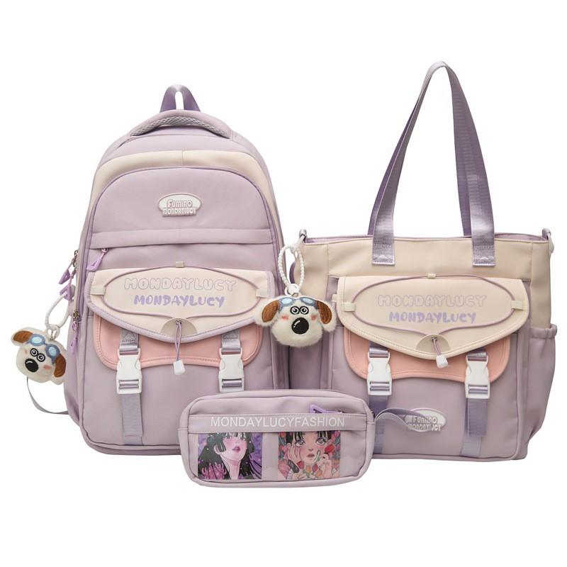 Junior High School Students 'schoolbag Women Light Reduce Burden Face Value Ins Style Large Capacity Backpack Primary Three-piece