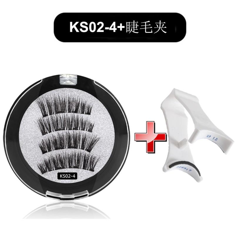 Magnetic False Eyelashes With Eyelash Curler Set 4 Magnet Design Thick Natural Look Glue-Free Fiber Lashes