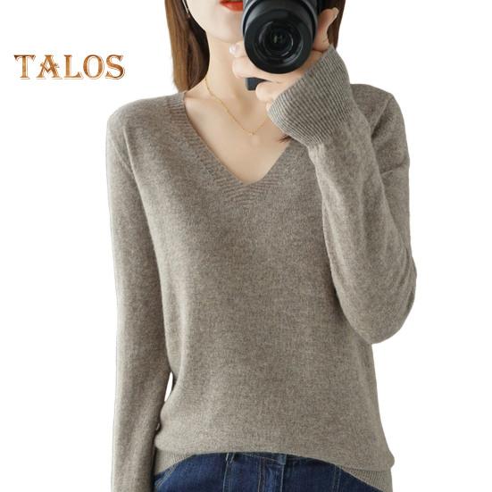 

Женские трикотажные топы, сексуальные, с V-образным вырезом, с длинным рукавом, свободный крой, однотонные, с ребристой отделкой, тонкий свитер-пуловер M верблюд