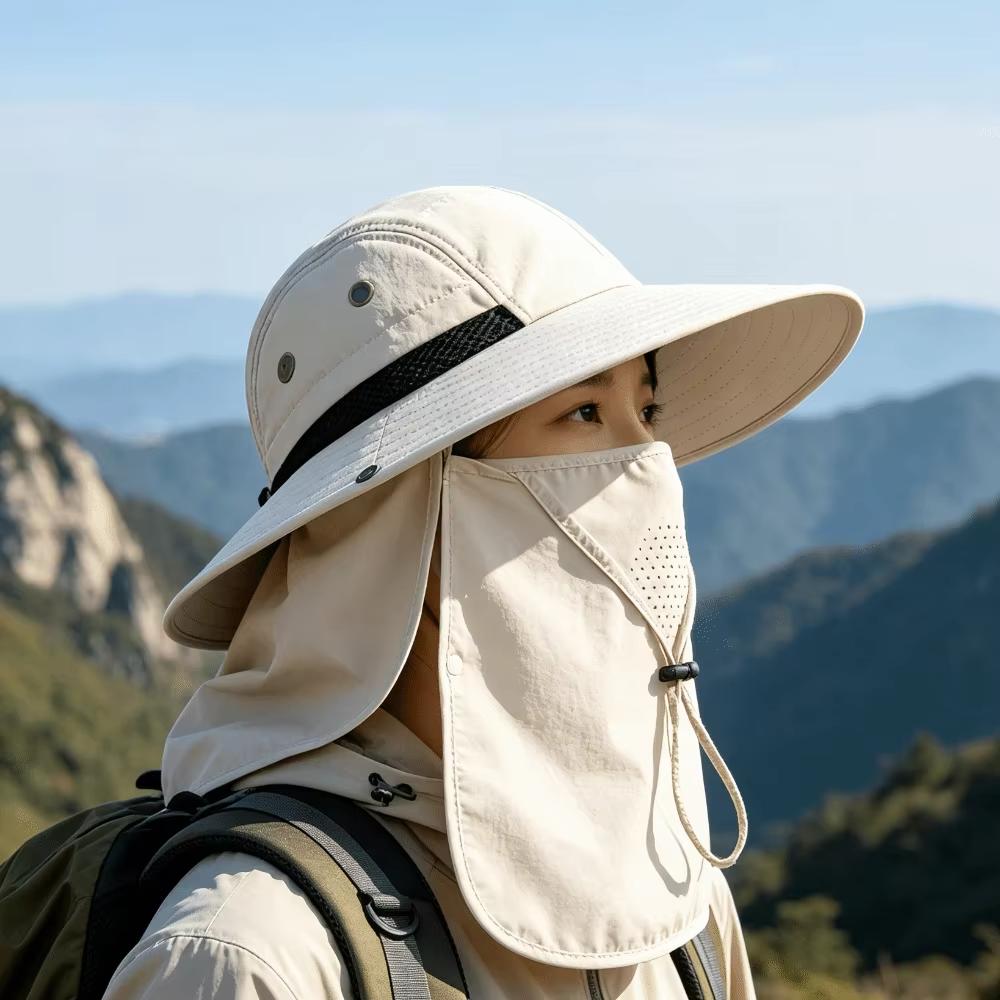 Large Brimmed Sun Hat Full Face Coverage Wide Brim Hat Casual Neck Flap Cap Men Women