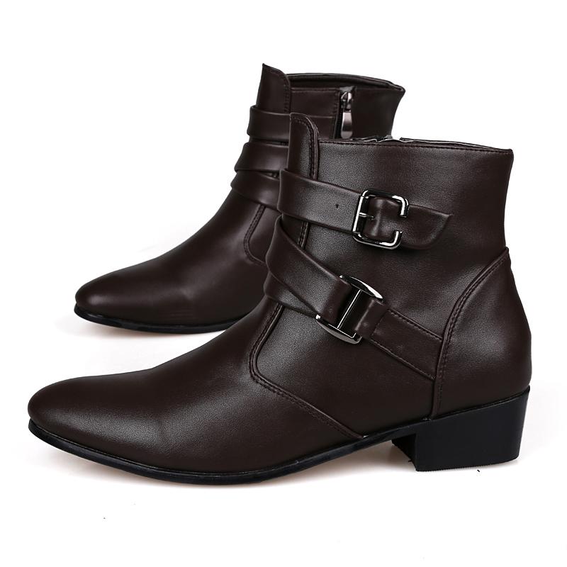 

Hot Sale Luxury Chelsea Boots Men High-Top Leather Boots Men Designer Pointed-toe Dress Boots British Style High-Heel Ankle Boot 39