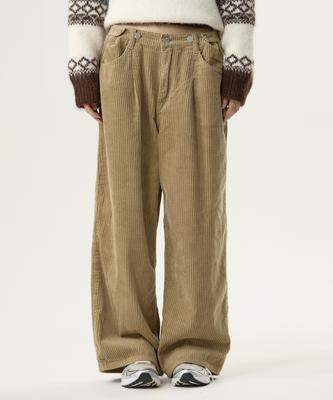 UNKNOWN PLANET Custom One-Pleat Corduroy Pants Beige