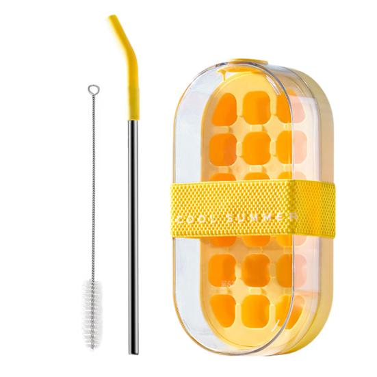 Láhev na vodu Forma na led se slámkou Uvolnění jedním kliknutím 2v1 Forma na ledové kostky a Konvice Přenosná láhev na vodu Vertikální forma na ledové kostky do mrazáku