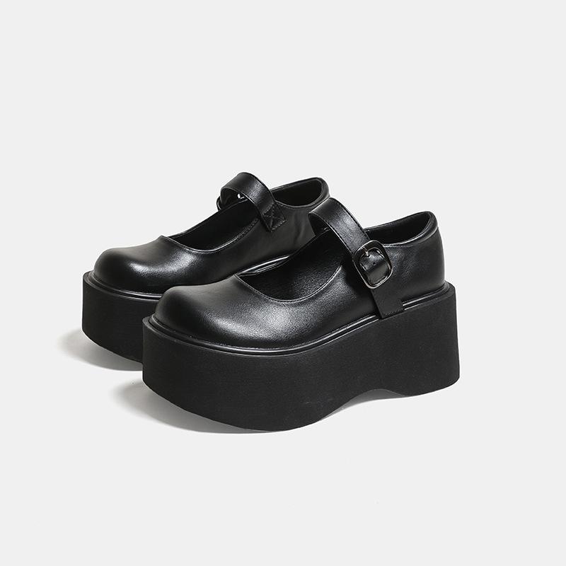 

Мэри одинарные туфли новая платформа увеличение высоты ретро колледж большая голова маленькие кожаные туфли удобный низкий каблук 39 чёрный