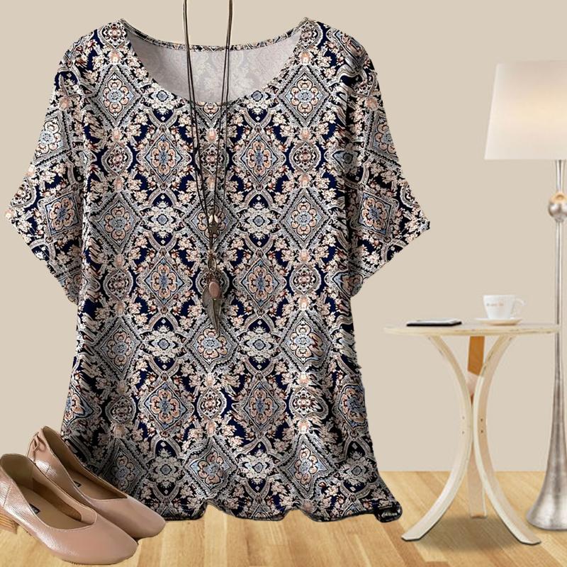 

Женская мода повседневная свободная весенняя рубашка женские топы с коротким рукавом и принтом кешью-квадрат 8XL чёрный