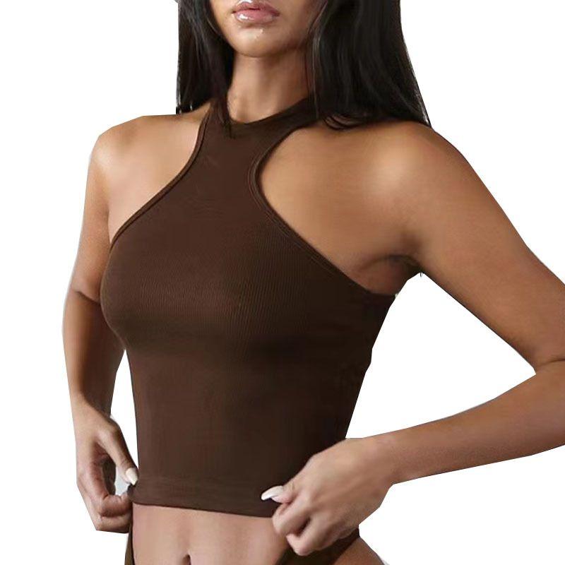 

Sports Bra Workout Top Women s with Chest Pad Wrapped Chest Quick-Drying Running Training Asymmetrical I-Shaped Vest High Elastic New Dark brown L