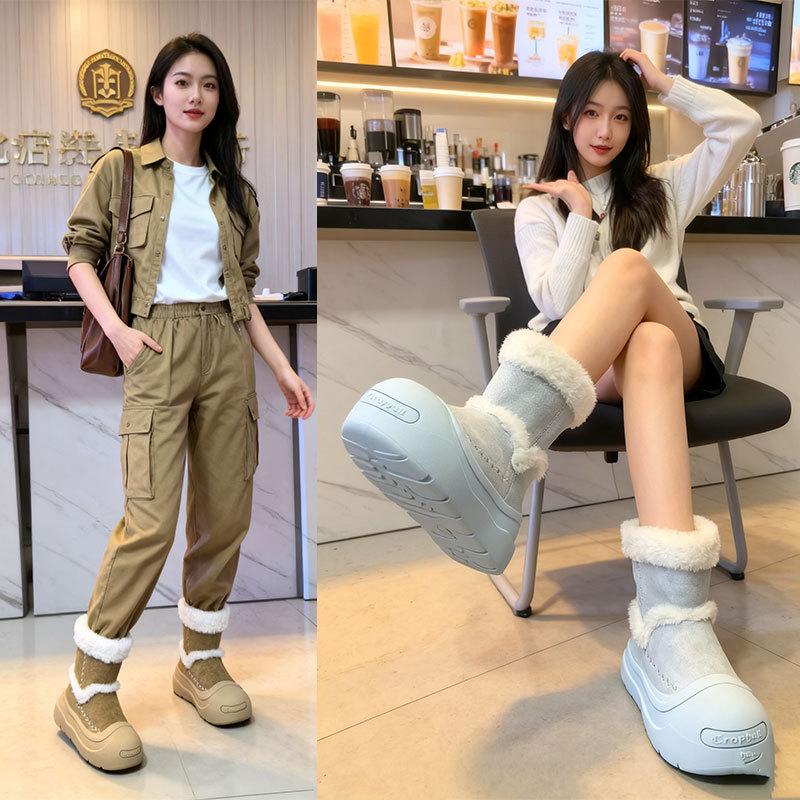 Milk blue fur integrated warm snow boots women's autumn and winter new small thick-soled velvet non-slip cotton boots