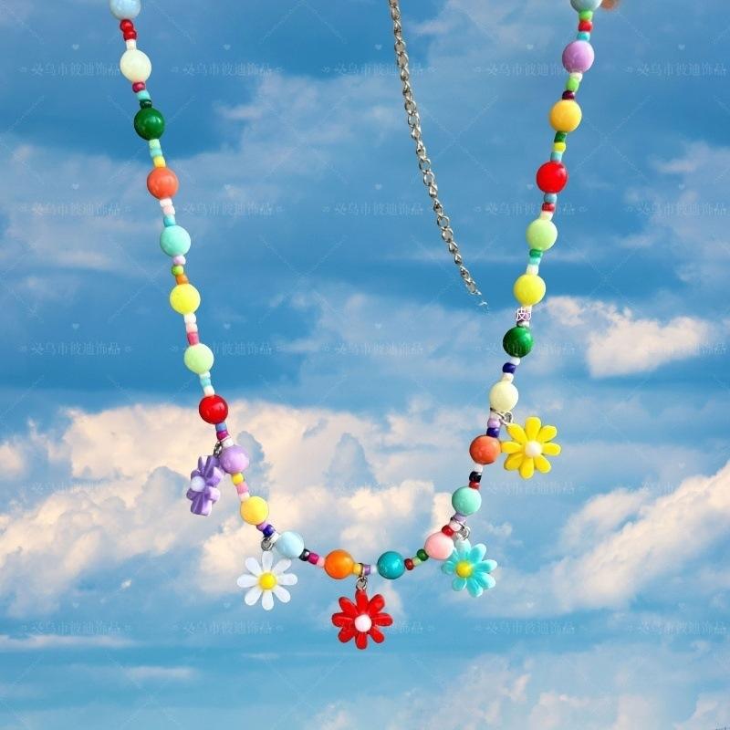 Summer Niche Handmade Color Dopamine Beaded Children's Fun Necklace Creative Cute Versatile Sweet Collarbone Chain