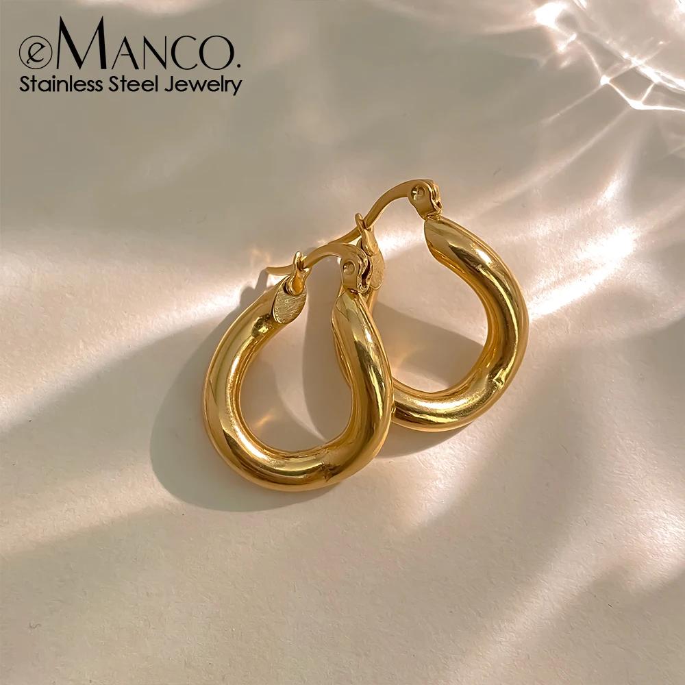 Stainless Steel Geometric Hoop Earrings for Women 18K Gold Plated Trendy Office/Career Accessories