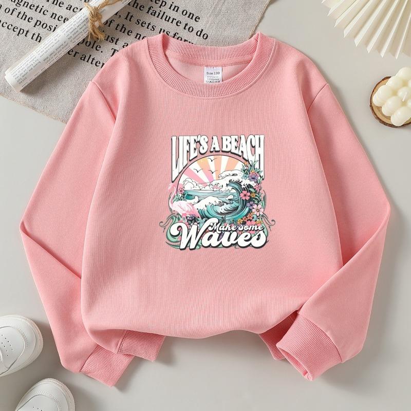 Kids Crewneck Long Sleeve Sweatshirt,Life A Beach Make Waves Floral Ocean Print