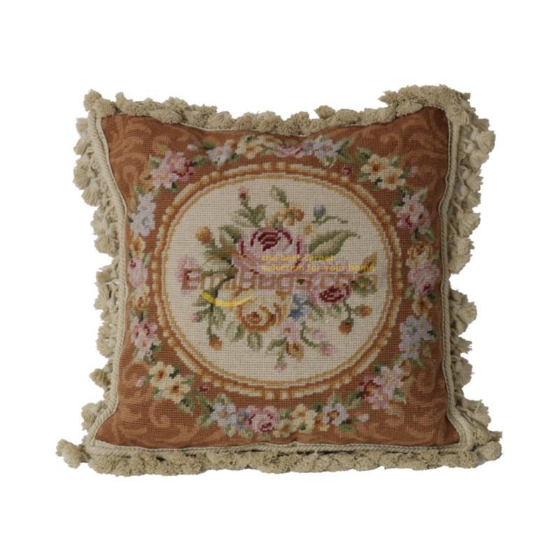 Handmade Wool Throw Pillow Cover Spanish Style Floral Decorative Cushion Case 16x16 Inch