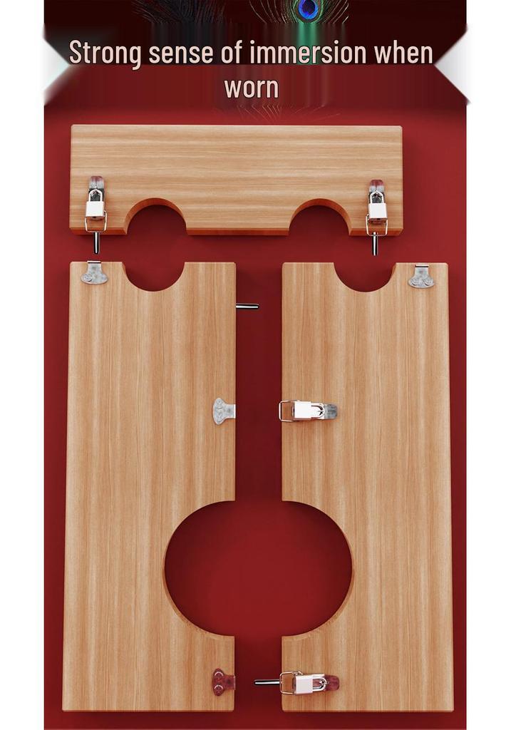 Manette e Manette ai Piedi in Legno Fatte a Mano Long Love per Restrizione di Coppie