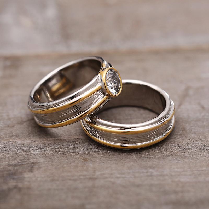 Huitan Stylish Rings with Irregular Line Design Brilliant Vintage Two-tone Finger Accessories Delicate Charming Party Jewelry