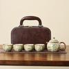 Ru Kiln Travel Tea Set One Pot Four Cups With Gift Box Outdoor Portable Tea Pot Ceramic Business Gifts