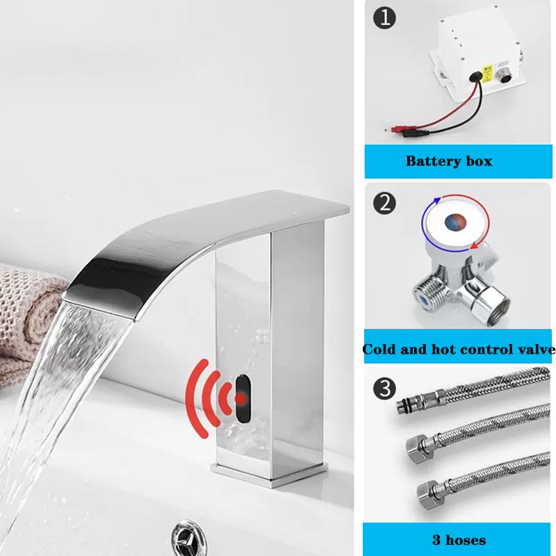 Luxury Matte Black Sensor Bathroom Faucet Cold and Hot Deck Mounted Tap Short and Tall Sink Mixer
