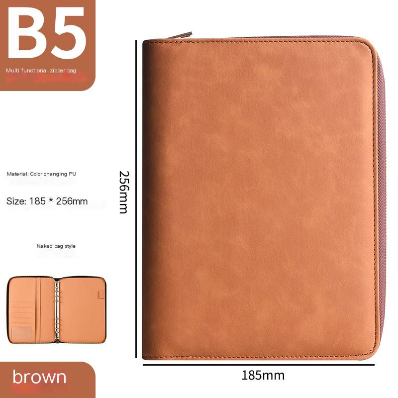 Fine Faux PU Leather Hardcover Gift Zipper 6 Rings Loose-leaf Spiral Notebook Retro B5 Organizer/Planner
