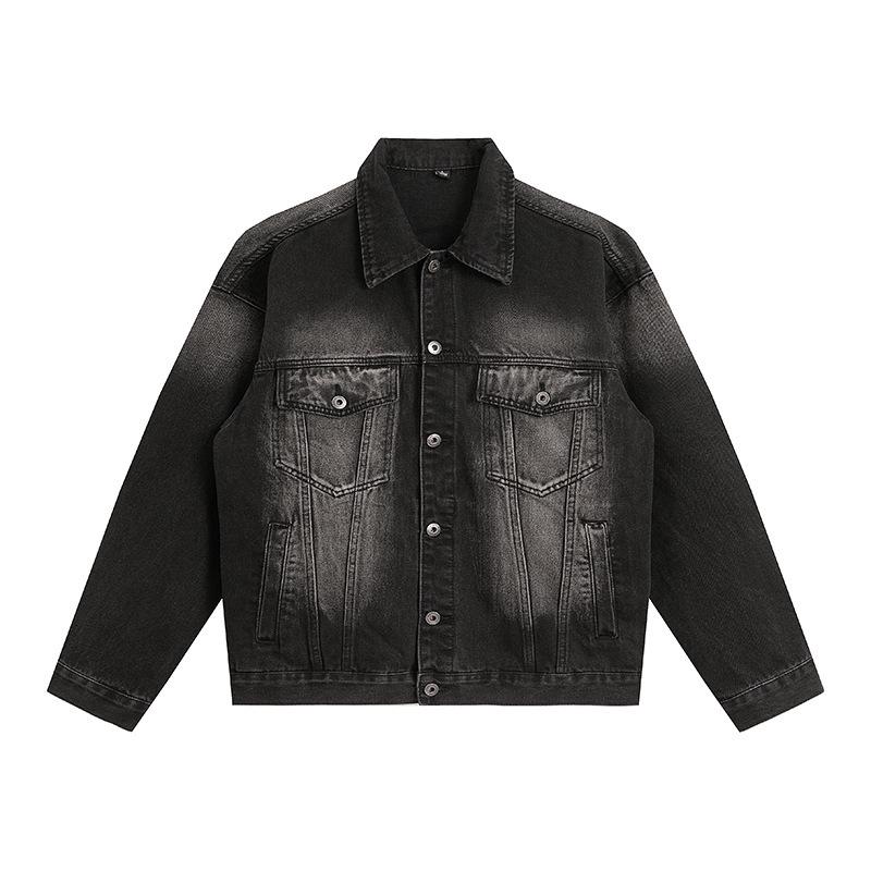Mu Yuan Trendy Men s Faded Black Denim Jacket - High-End Loose American Washed Style 2XL (160-180 jin) чёрный