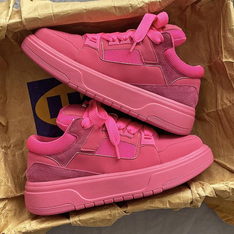 2024 Nye Personlige Rosa Uformelle Herre Designer Board Sko Moteable Ekte Lær Pustende Høyere Flate Sportssko