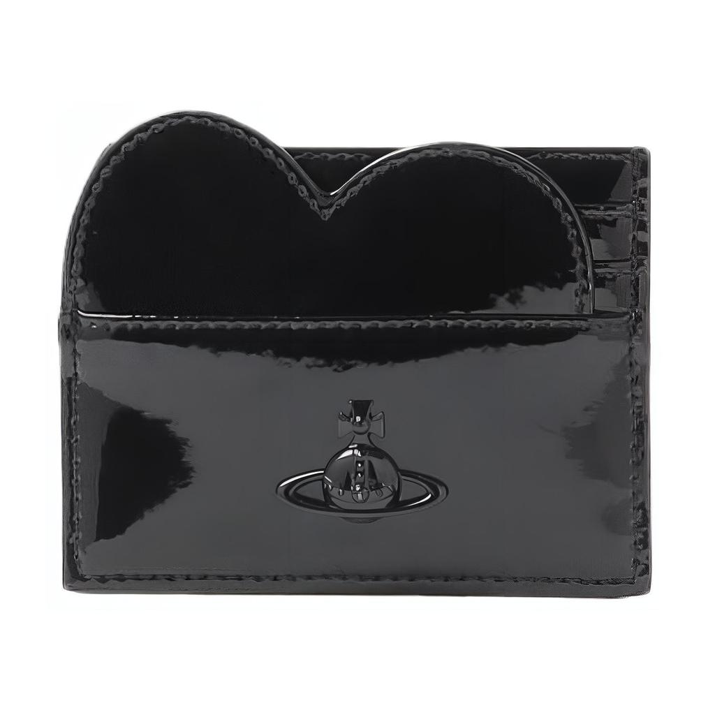 Vivienne Westwood Shiny Patent Heart Pattern Leather Card Holder Women accessories Black 50684360100D