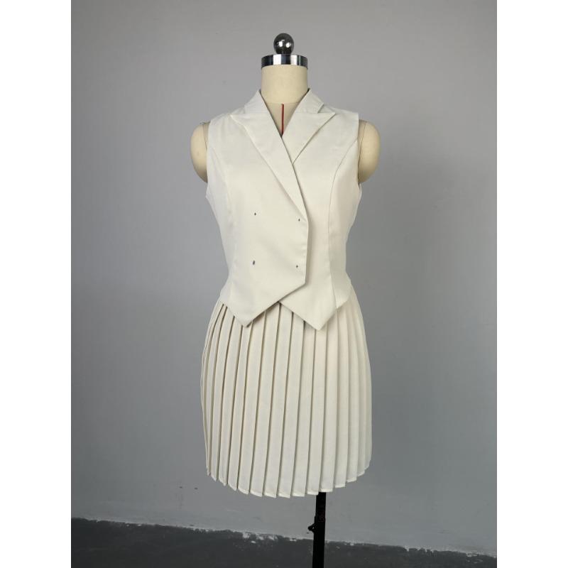 Conjunto informal de falda de medio cuerpo plisada con top irregular y solapa de verano para mujer