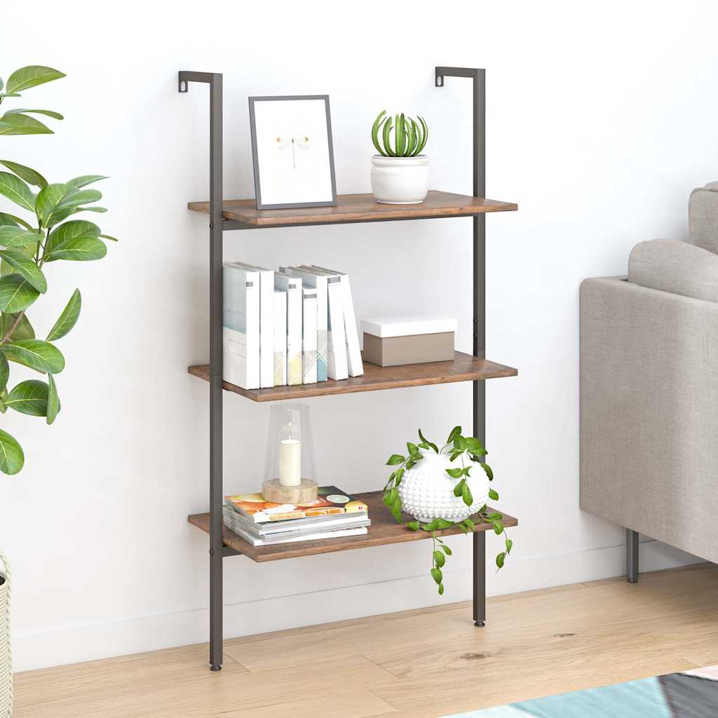 Ladder Shelf with 3 Shelves Dark Brown and Black 64x35x120.5cm