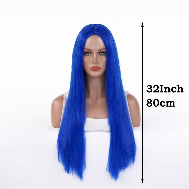 Long Straight Cosplay Wig with Middle Part Woman Anime Ombre Hallowmas Lolita Synthetic Wig Pink  Red Heat Resistant Hair