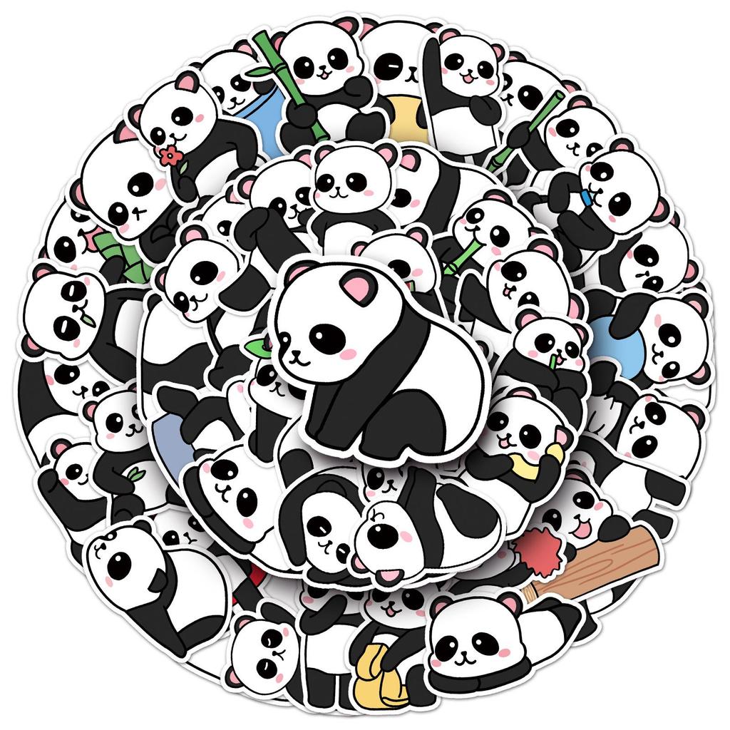 50 Cute Cartoon Panda Stickers: Waterproof DIY Scrapbook & Notebook Decorations for Kids