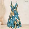 Women Plus Size Two Piece Set Short Sleeve Cardigan Tropical Leaf Printed Strappy V Neck Flared Dress