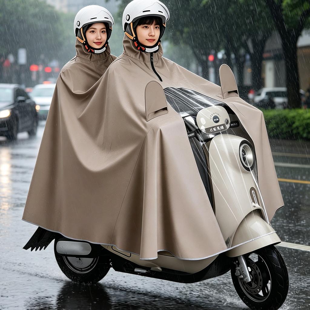Electric Bike Rain Poncho Double Rider Extra Large Thickened Full Body Waterproof Raincoat Cover Suitable for Scooter and Motorcycle Riding