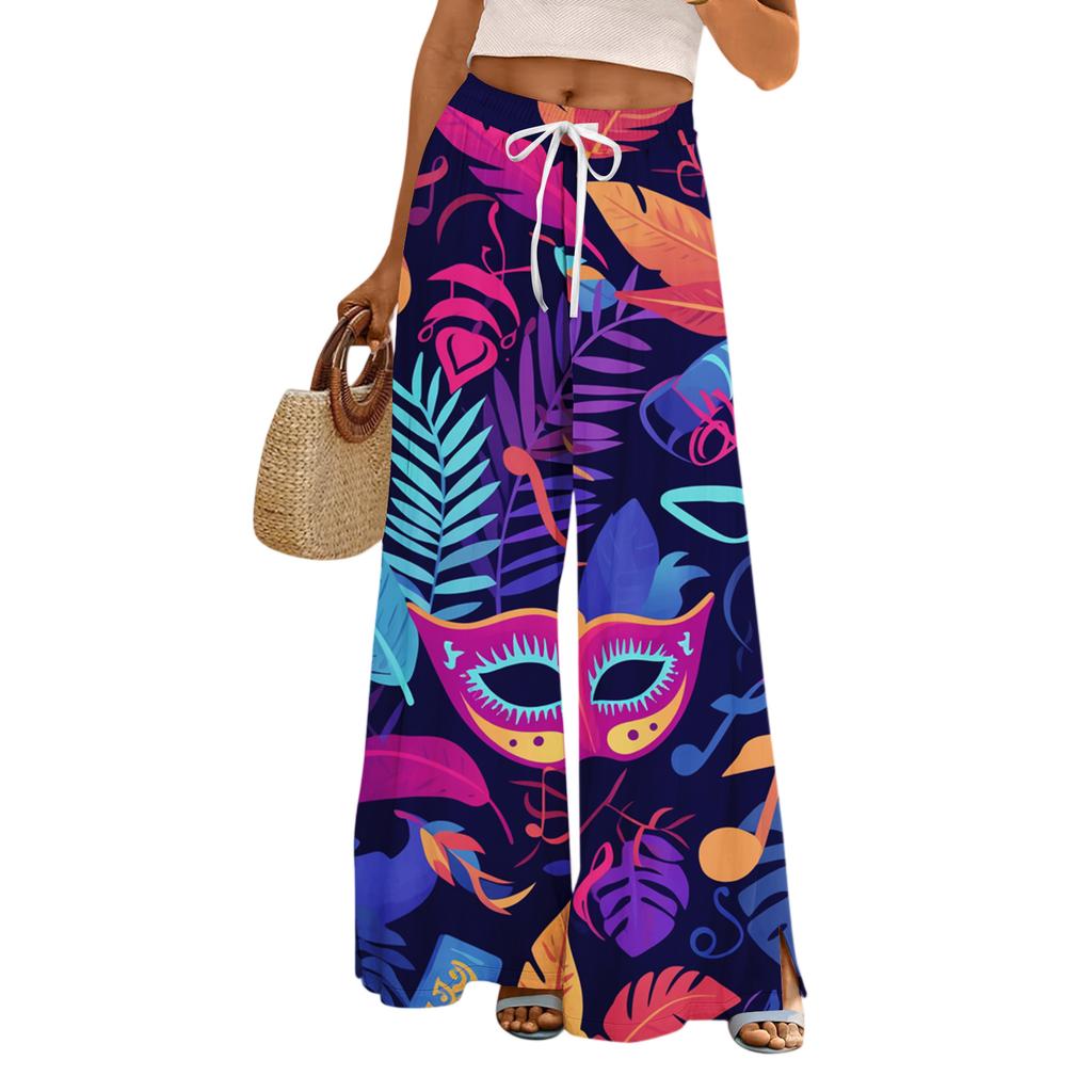 Damskie Luźne i Codzienne Spodnie z Szerokimi Nogawkami z Nadrukiem, z Elastycznym Pasem, Sznurkiem i Kieszeniami