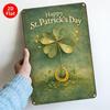 Tin Sign Happy St Patricks Day Vintage Horseshoe Clover  Metal Wall Decor Plaque Retro Irish Pub Bar Home Garden Party Gift