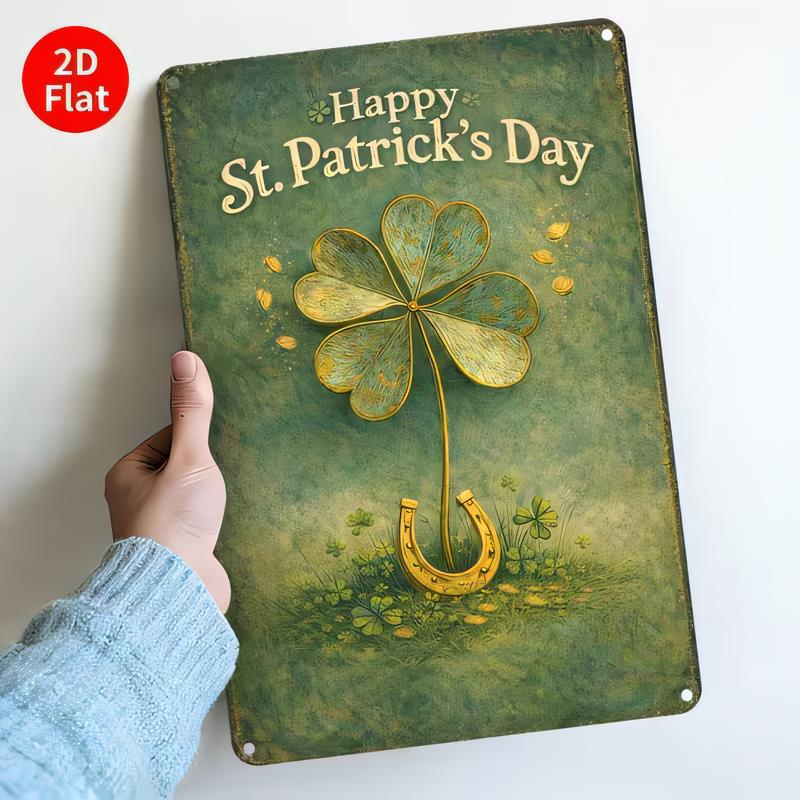 Tin Sign Happy St Patricks Day Vintage Horseshoe Clover Metal Wall Decor Plaque Retro Irish Pub Bar Home Garden Party Gift