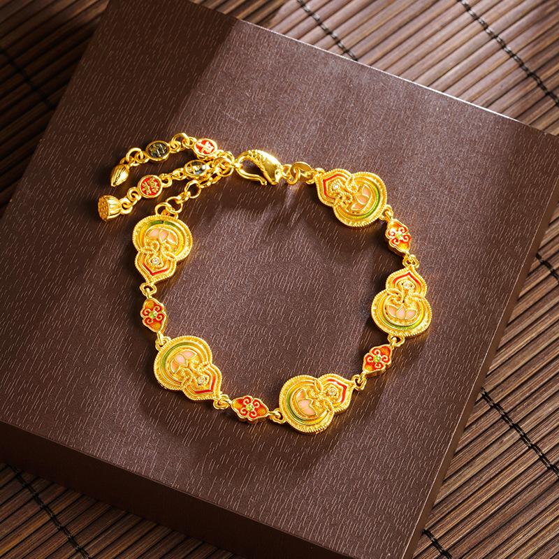 Enamel National Trend Element Oil Dripping Pattern Gourd Brand Bracelet Light Luxury Bracelet One Size(16-22CM)