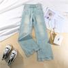 Spring Summer Firework Bling Rhinestone Non Cling Soft Relaxed Micro Flare Denim Pants For Ladies Casual Pants Oversize Denim Trousers