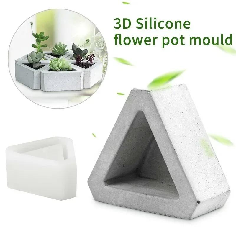 1 st Triangel Betong Silikonform Kaktus Suckulent Växtkruka Form DIY Cement Lera Hantverk Gjutning Blomkruka Form 3D Form