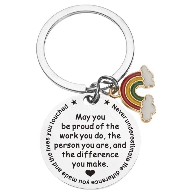 Stainless Steel Trendy Keychain Adorned With Rainbow Charm For All Occasions Gift