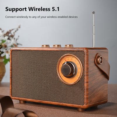 Retro Radio Speaker Creative Broadcasting Speaker Vintage Wooden Bluetooth Speaker FM Radio Support U Disk/TF Card for Outdoor