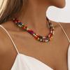 Tooxika Bohemian Rainbow Guardian Wooden Beads Beaded Necklace Summer Dopamine New Chinese Necklace