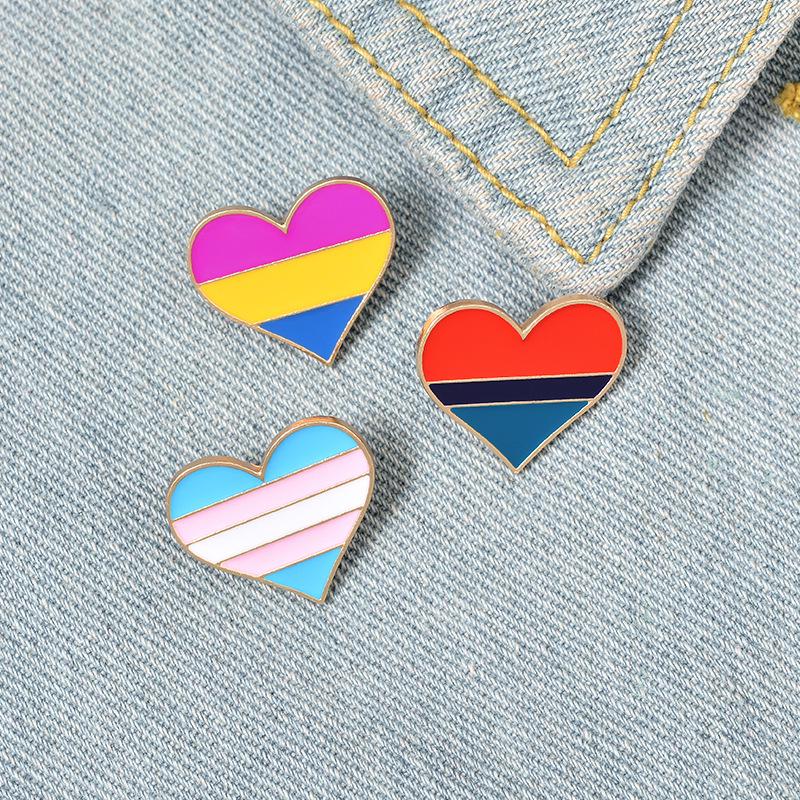 Trendy Rainbow Heart Stripe Brooch - Colorful Badge Jewelry Gift for Friends