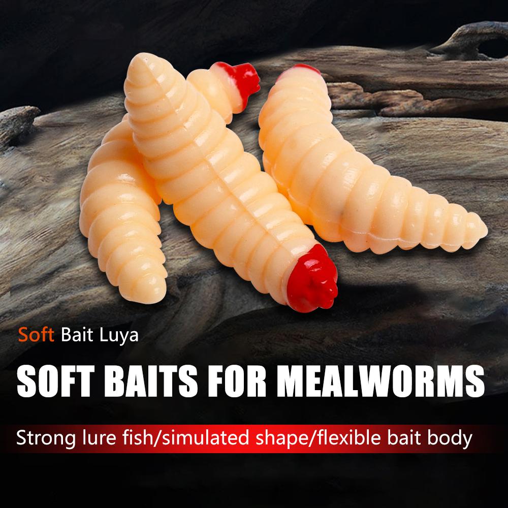 50pcs/bag/100pcs mini Bread Worm Lure worm Bait Maggot Luminous Maggot Grub Soft Fishing Lure with Fishy Smell and Musky Smell