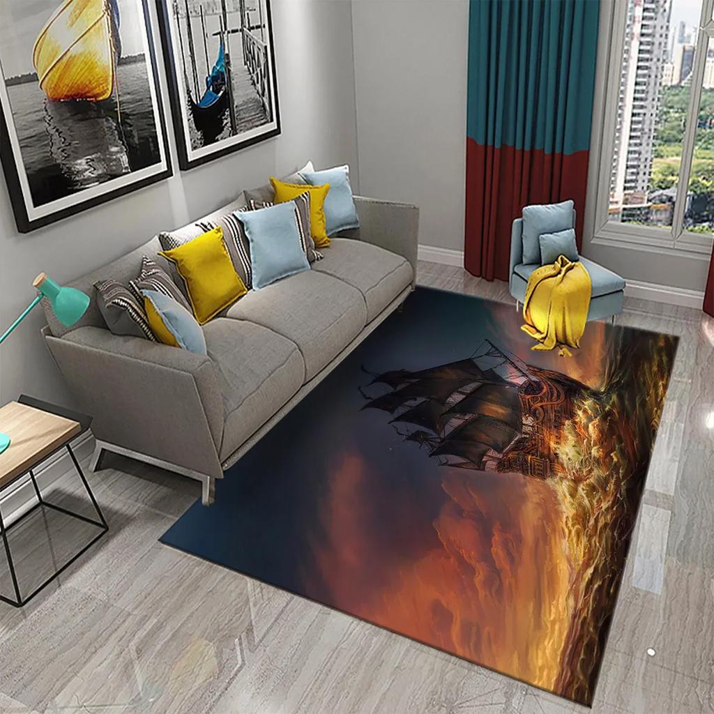 Pirate Ship Carpet Dusk Art Floor Mat Entrance Door Mat Bedroom Living Room Kitchen Bathroom Non-Slip Carpet Doormat Home Decor
