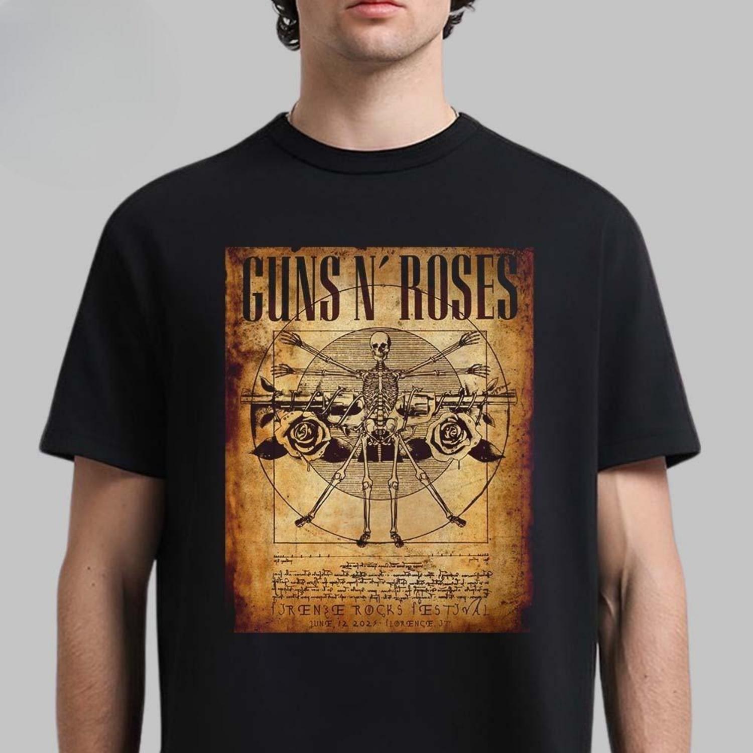 New Guns N Roses Firenze Rocks Festival Gig Poster In Florence Italy On June 12 2025 Vitruvian Man Skeleton Art Unisex T-Shirt S чёрный