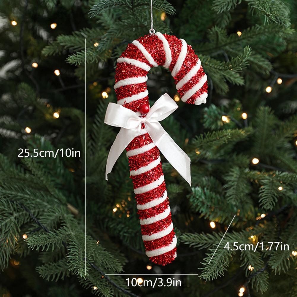 Sweet Christmas Tree Pendant Candy Cane Lollipop Christmas Ornament Red White Sparkling Candy Model for Home Party Deco