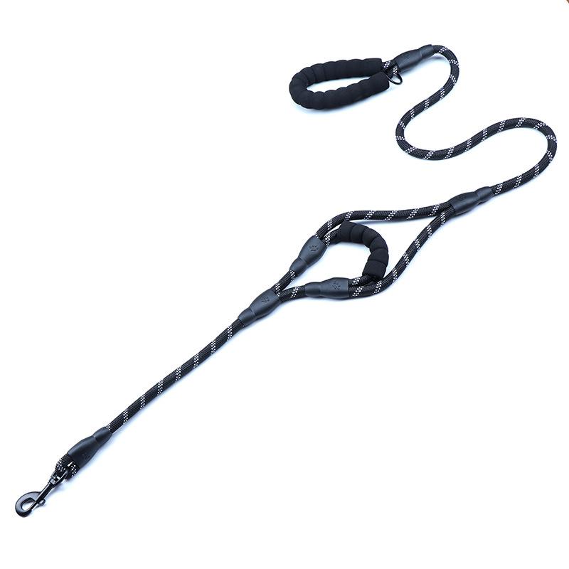 New pet dog products outdoor dog walking leash nylon woven reflective round rope double handle dog leash