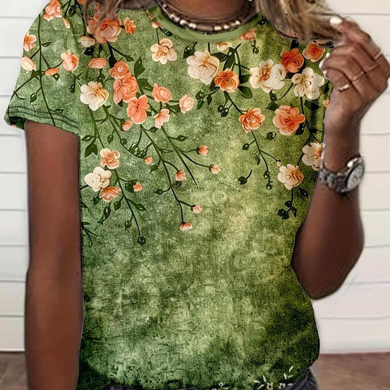3D Digitaldruck Rundhals Lässiges Kurzarm-T-Shirt, Modisches Kurzarm-Rundhals-Oberteil