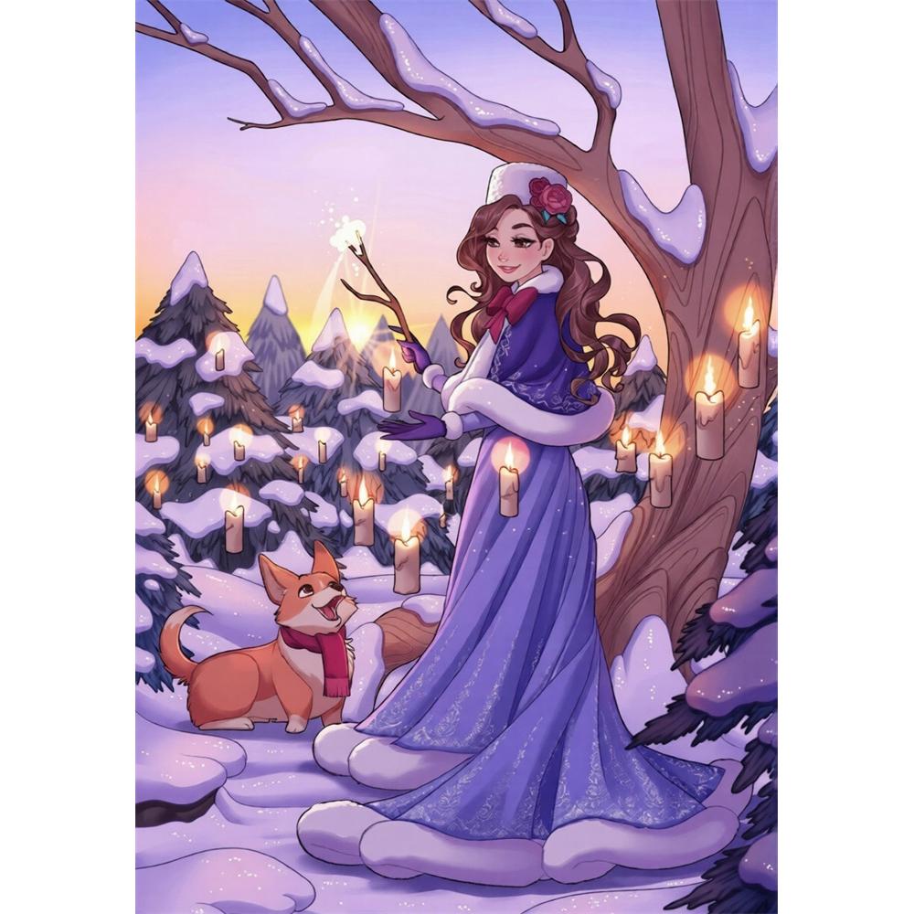 

Disney Diamond Painting Winter Magical Girl and Corgi Healing Illustration Wall Decoration Embroidery Full Diamond Cross Stitch DIY Gift Home Decor Round 20x30cm