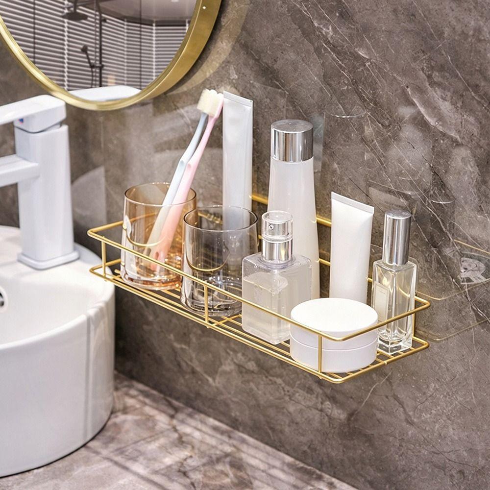 Metal Cosmetic Storage Shelf Wall Mounted Sanitary Organizer Shelf Bathroom Storage Rack  Household